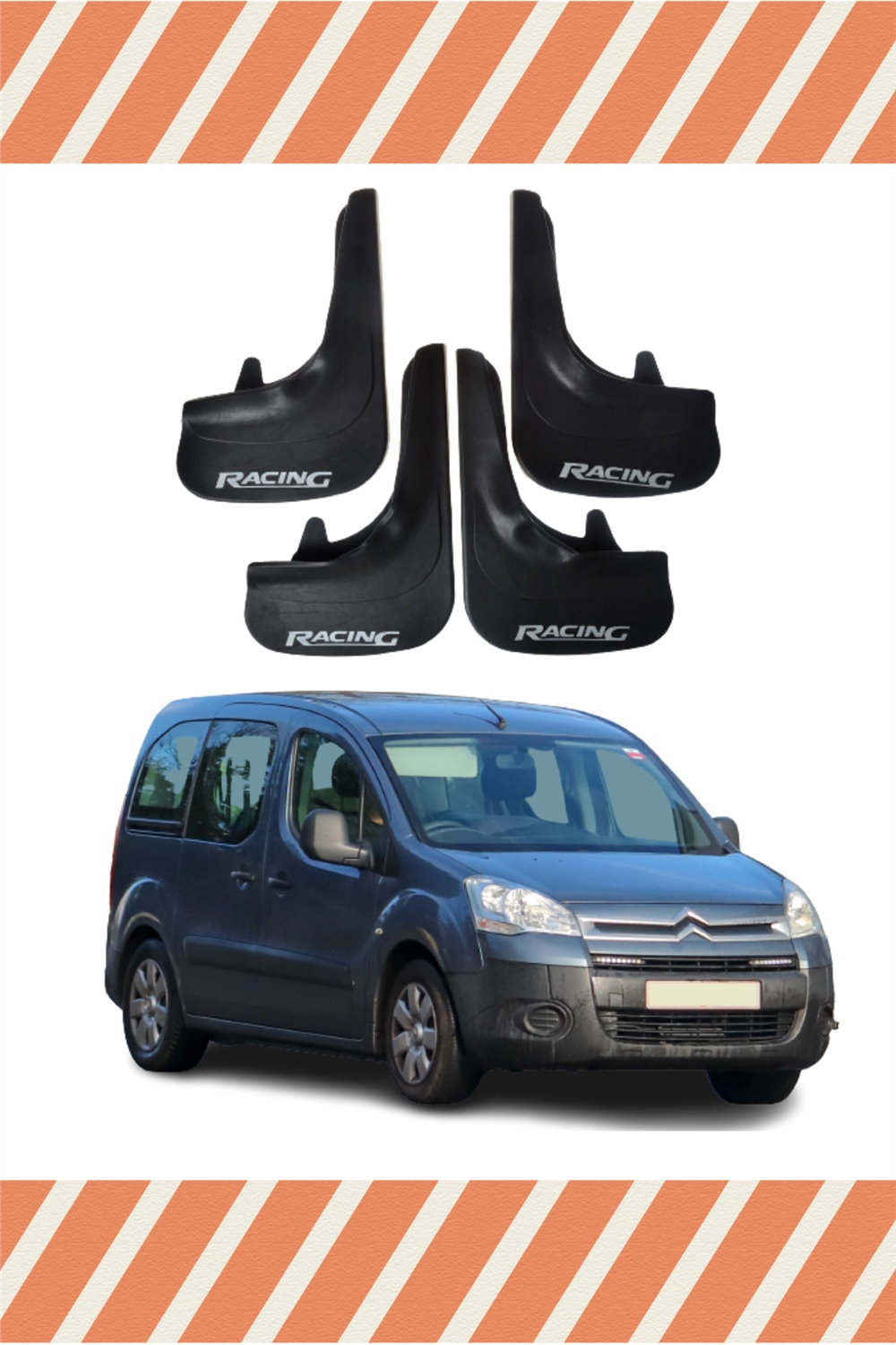 Citroen Berlingo 2008-2018 Racing Yazılı 4'Lü Tozluk Çamurluk Paçalık 