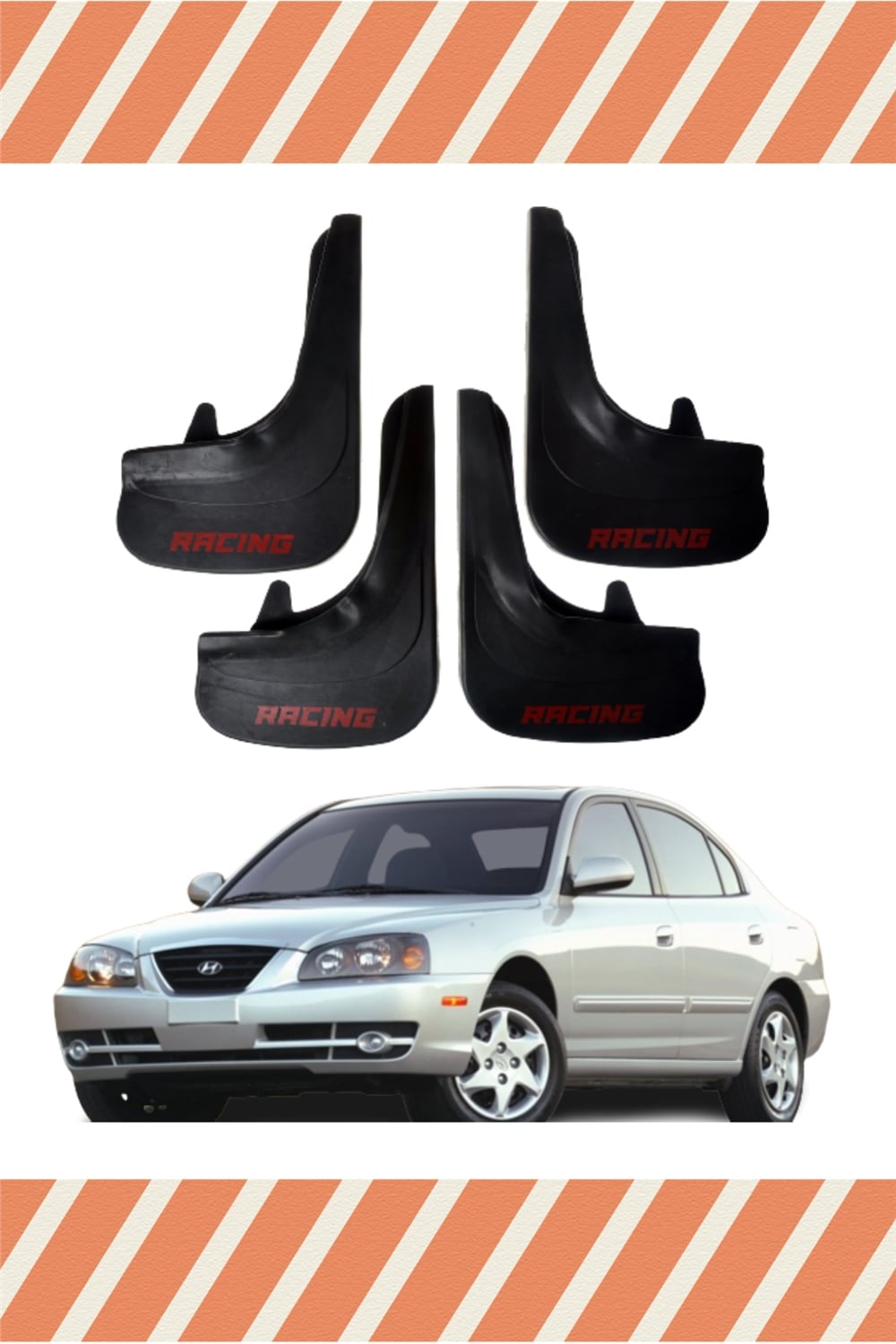 Hyundai Elentra 2002-2007 Racing Yazılı 4'Lü Tozluk Çamurluk Paçalık    