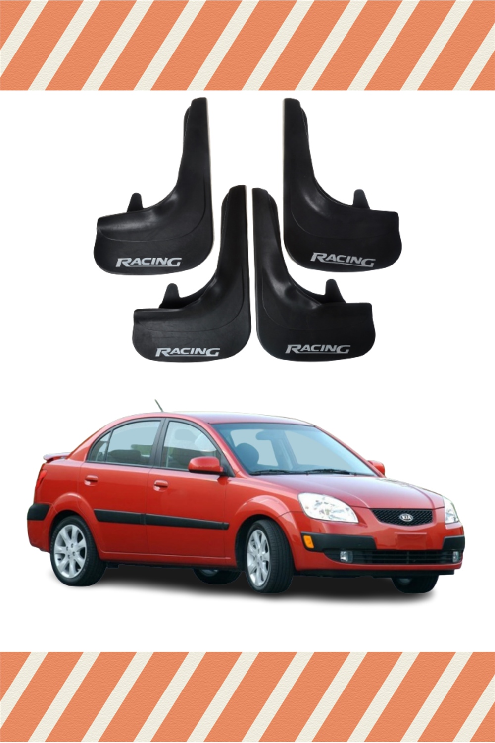 Kia Rio 2006-2011 Racing Yazılı 4'Lü Tozluk Çamurluk Paçalık   