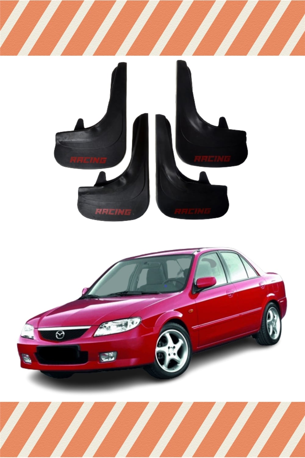 Mazda 323 Racing Yazılı 4'Lü Tozluk Çamurluk Paçalık   