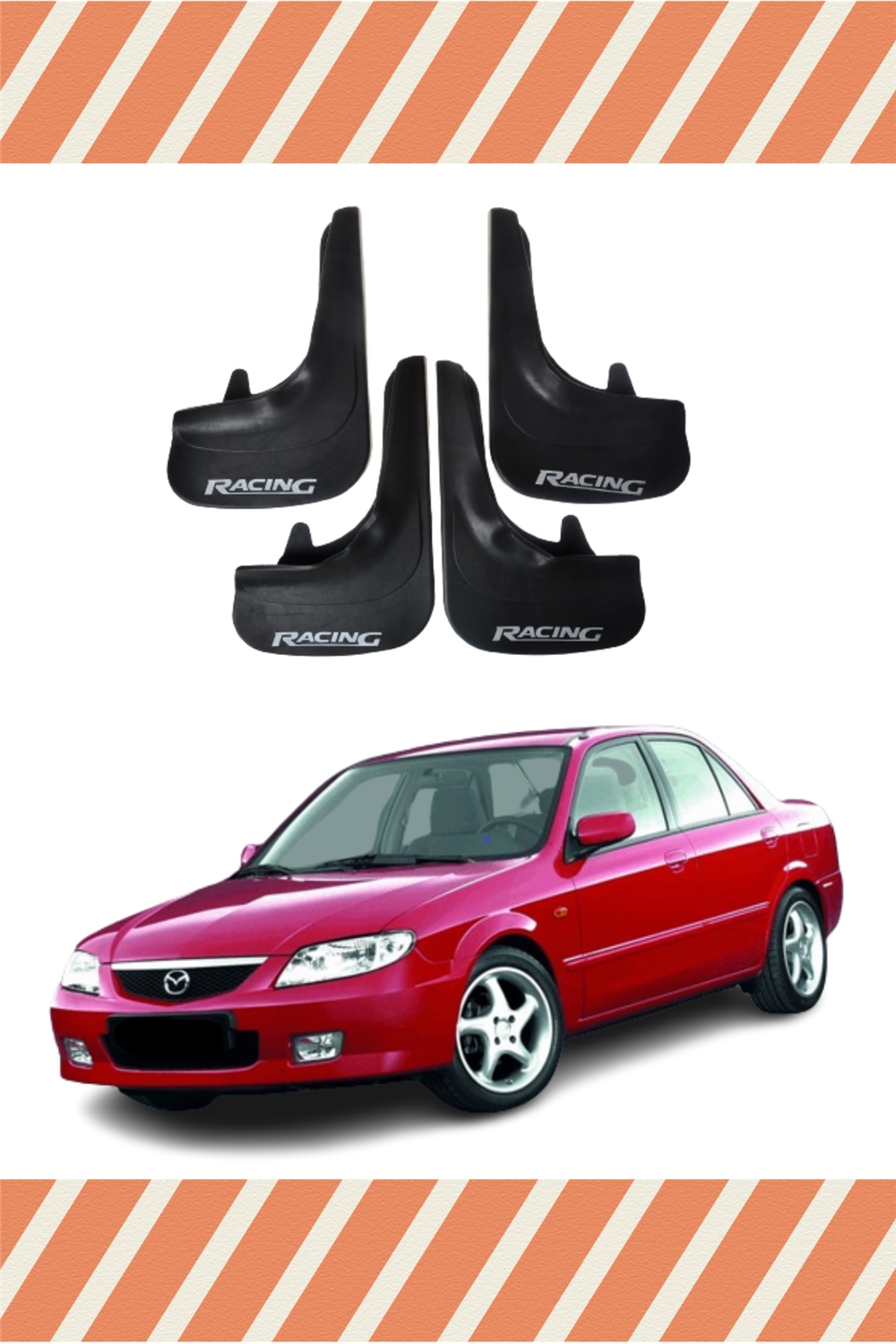 Mazda 323 Racing Yazılı 4'Lü Tozluk Çamurluk Paçalık   