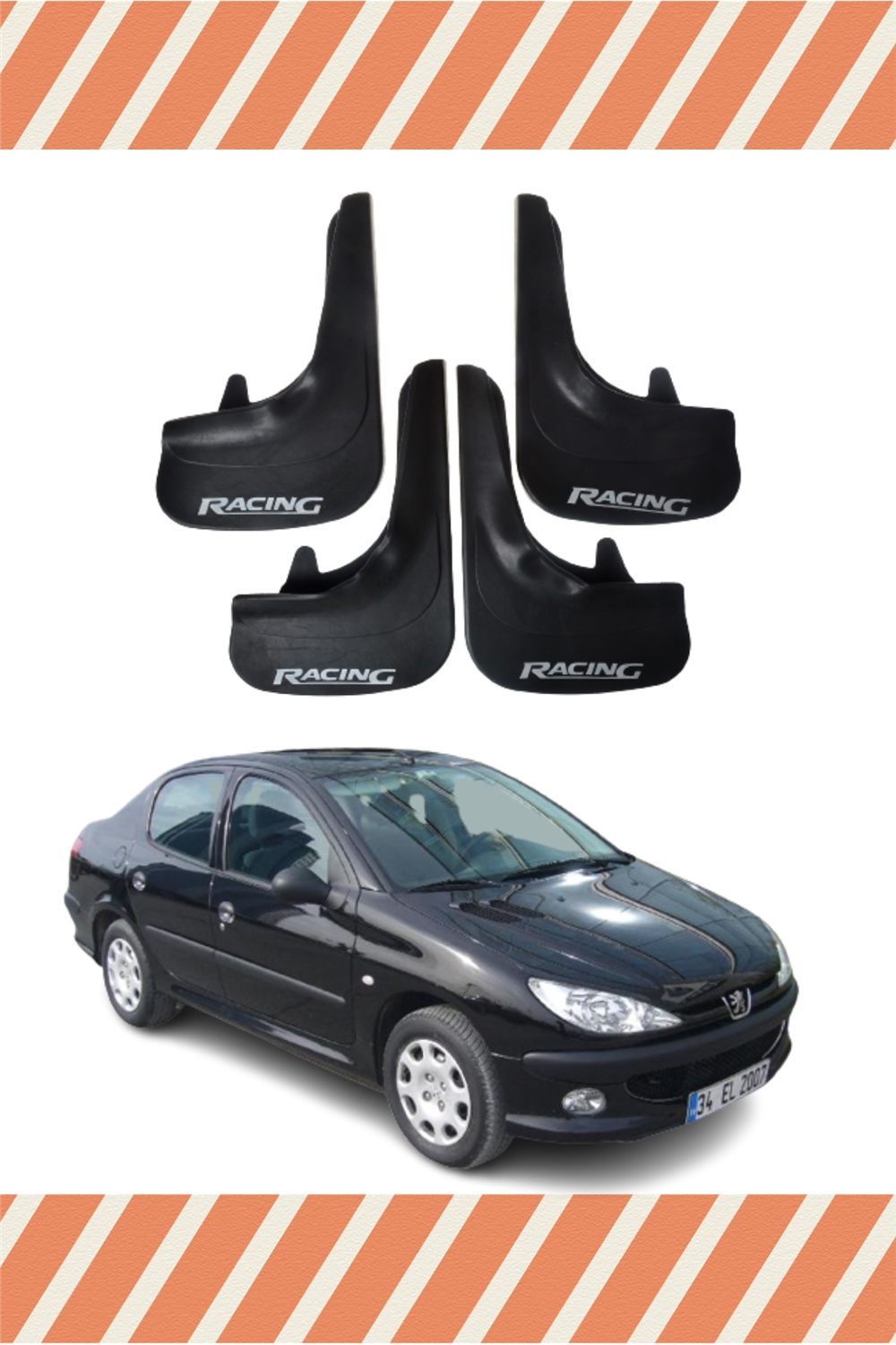 Peugeot 206 Sd Tüm Kasalar Racing Yazılı 4'Lü Tozluk Çamurluk Paçalık 