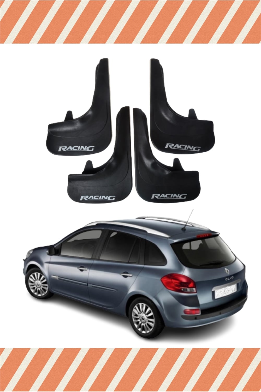 Renault Clio 3 Stw 2006-2012 Racing Yazılı 4'Lü Tozluk Çamurluk Paçalık 