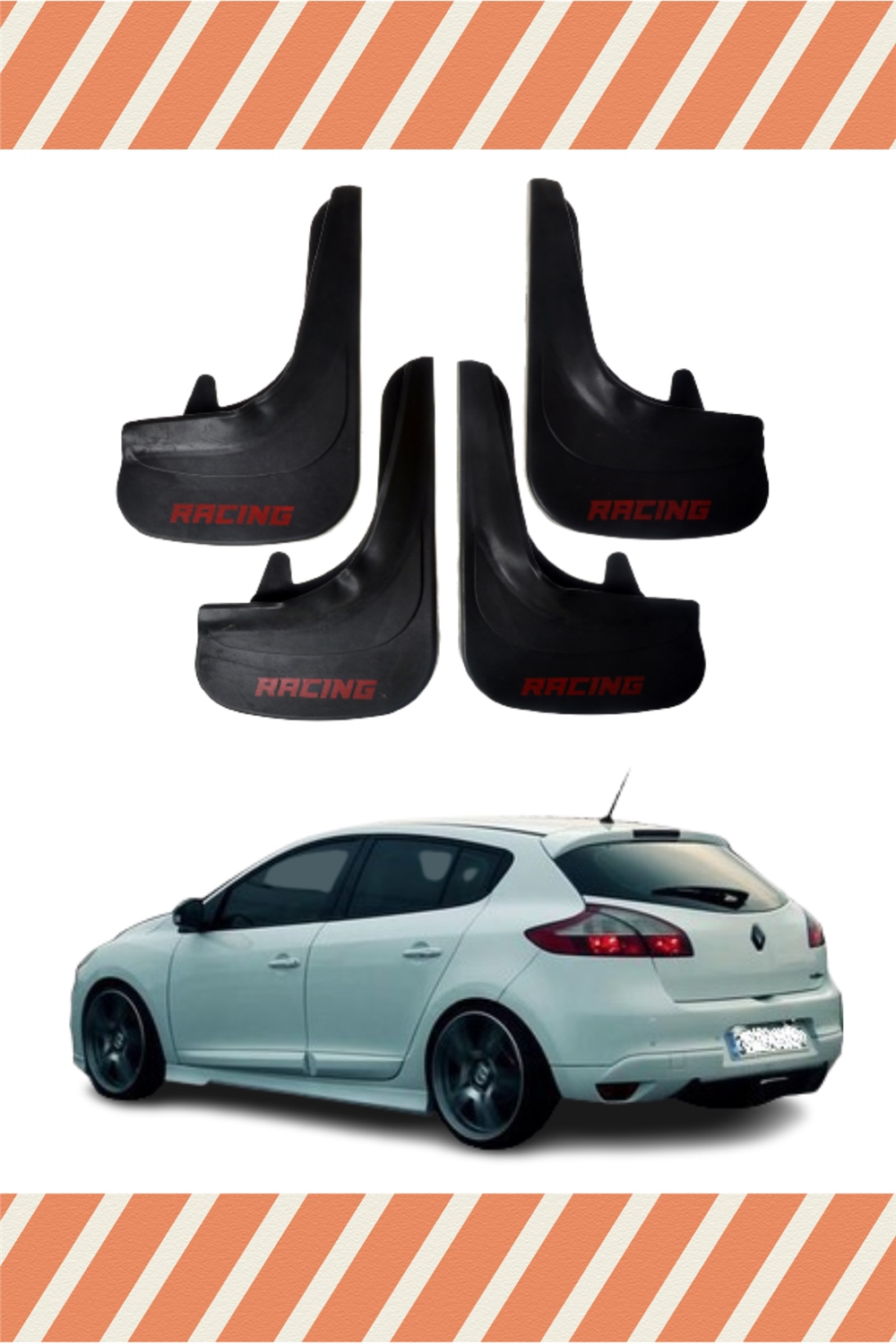Renault Megane 3 Hb 2010-2016 Racing Yazılı 4'Lü Tozluk Çamurluk Paçalık 