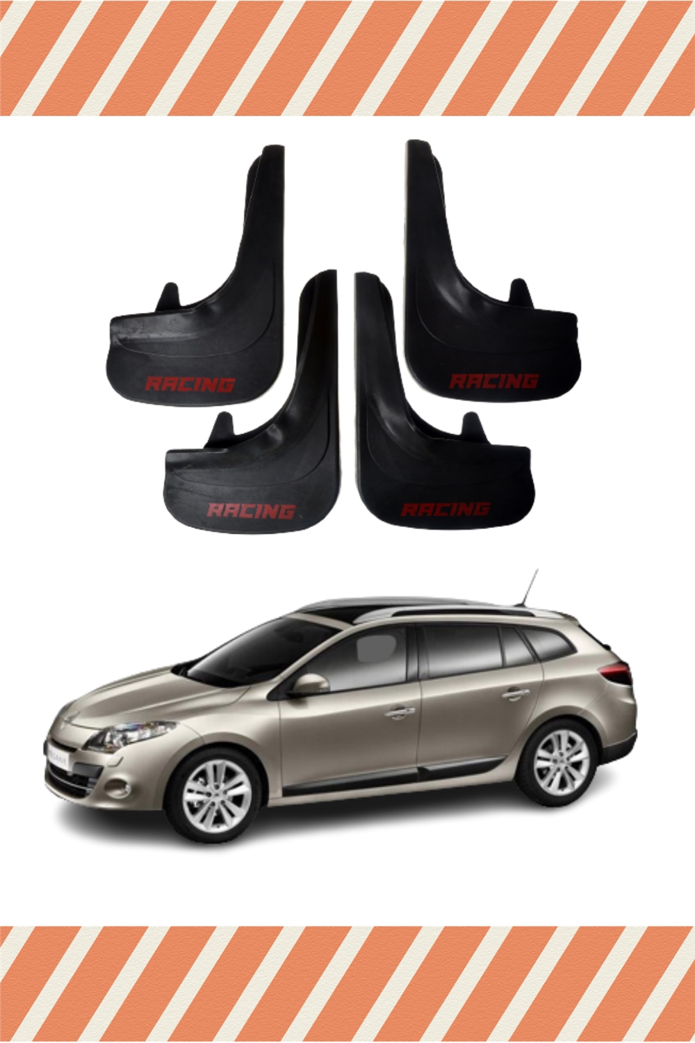Renault Megane 3 Stw 2010-2016 Racing Yazılı 4'Lü Tozluk Çamurluk Paçalık 