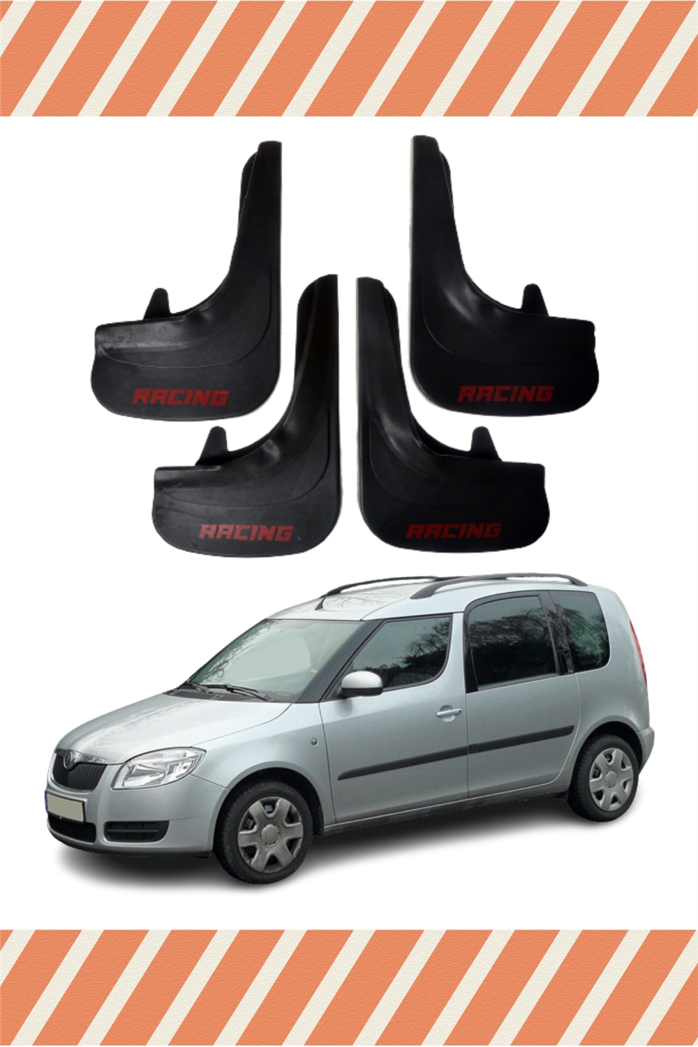 Skoda Roomster Racing Yazılı 4'Lü Tozluk Çamurluk Paçalık 