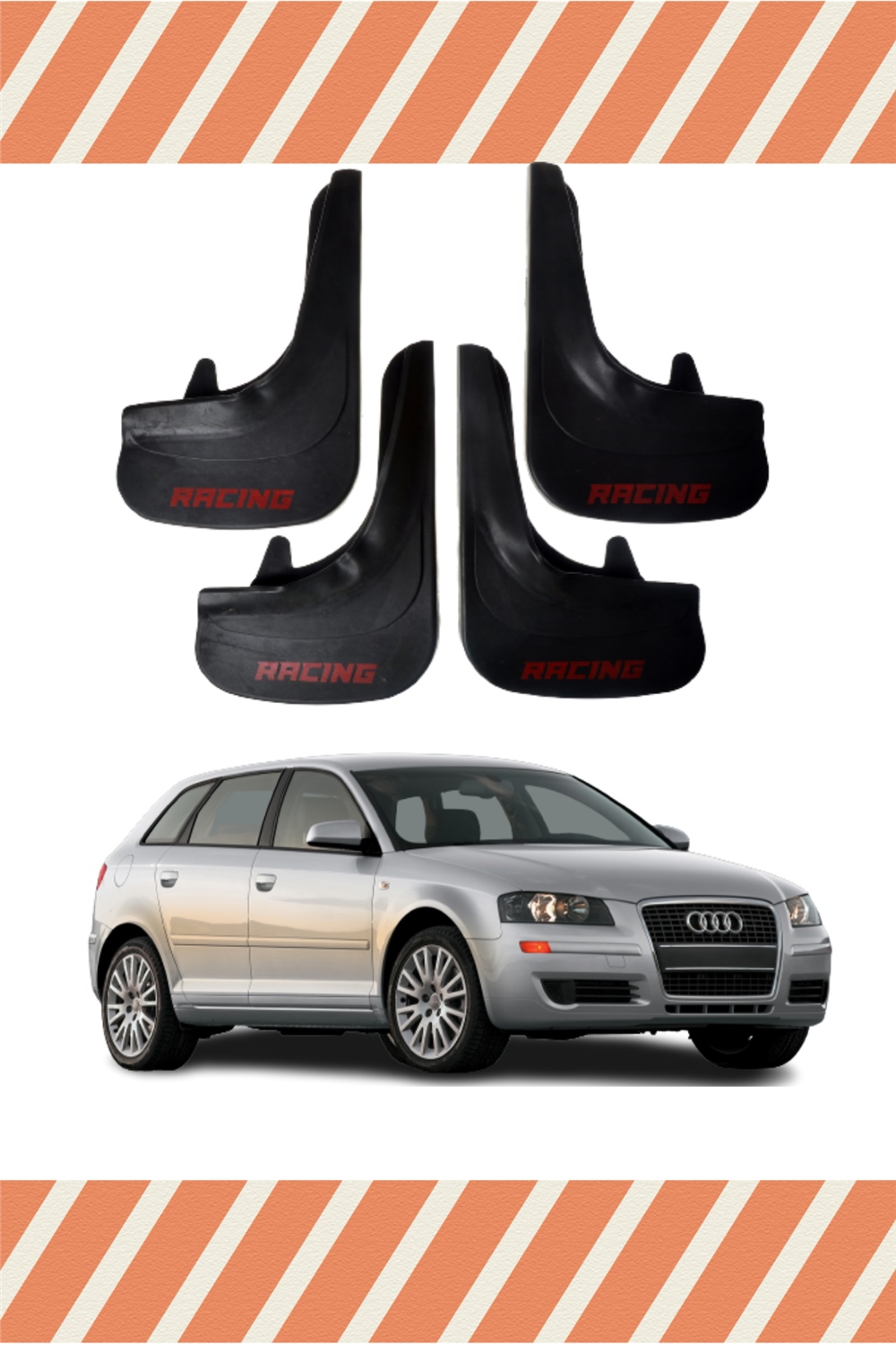 Audi A3 Racing Yazılı 4'Lü Tozluk Çamurluk Paçalık 