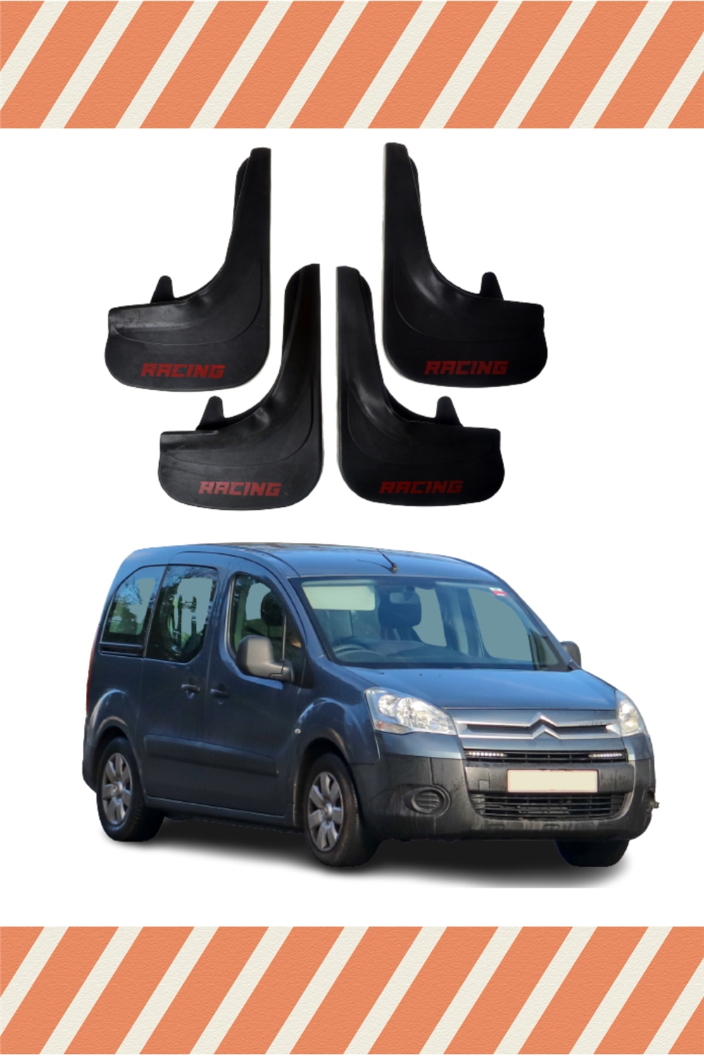 Citroen Berlingo 2008-2018 Racing Yazılı 4'Lü Tozluk Çamurluk Paçalık 