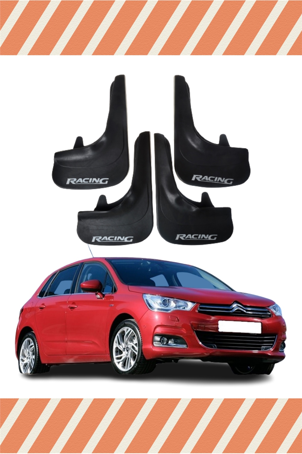Citroen C4 2011 Ve Sonrası Racing Yazılı 4'Lü Tozluk Çamurluk Paçalık 