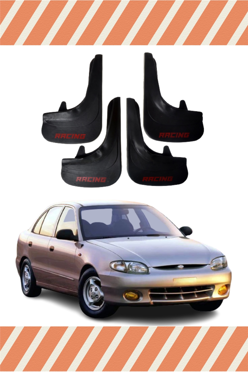 Hyundai Excel Tüm Kasalar Racing Yazılı 4'Lü Tozluk Çamurluk Paçalık  