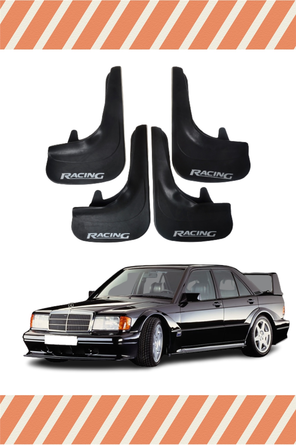Mercedes 190 E Racing Yazılı 4'Lü Tozluk Çamurluk Paçalık   