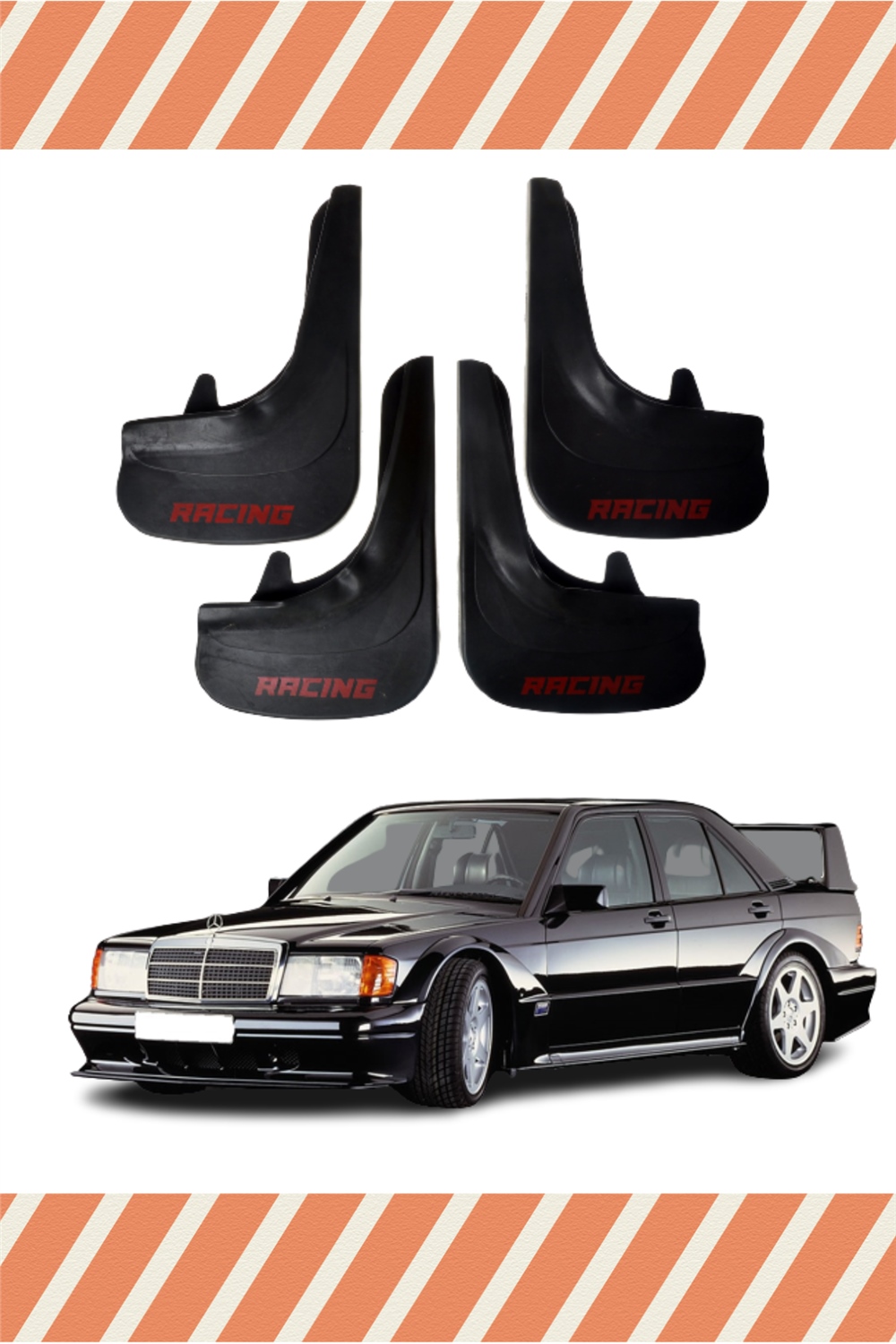 Mercedes 190 E Racing Yazılı 4'Lü Tozluk Çamurluk Paçalık   