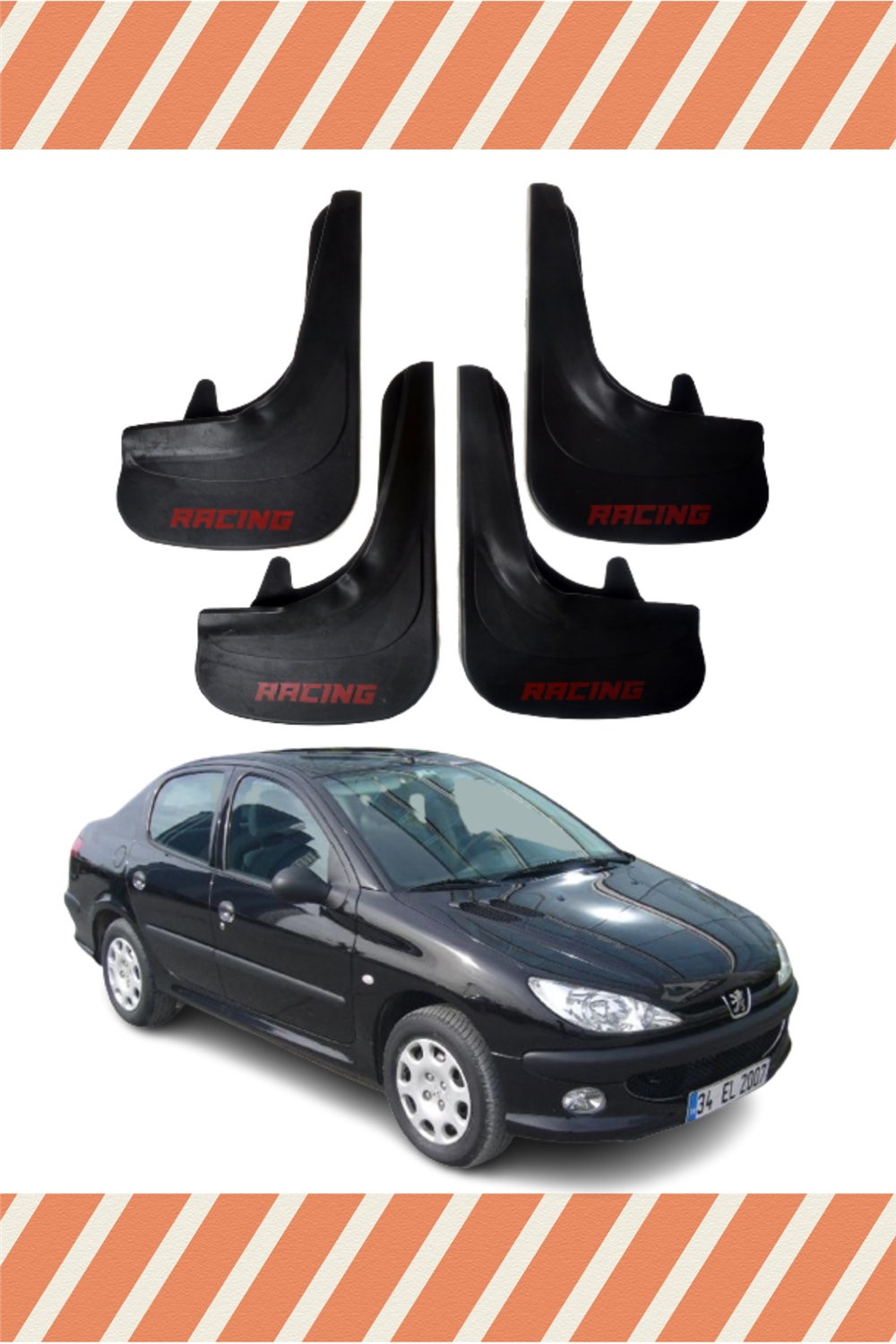 Peugeot 206 Sd Tüm Kasalar Racing Yazılı 4'Lü Tozluk Çamurluk Paçalık 