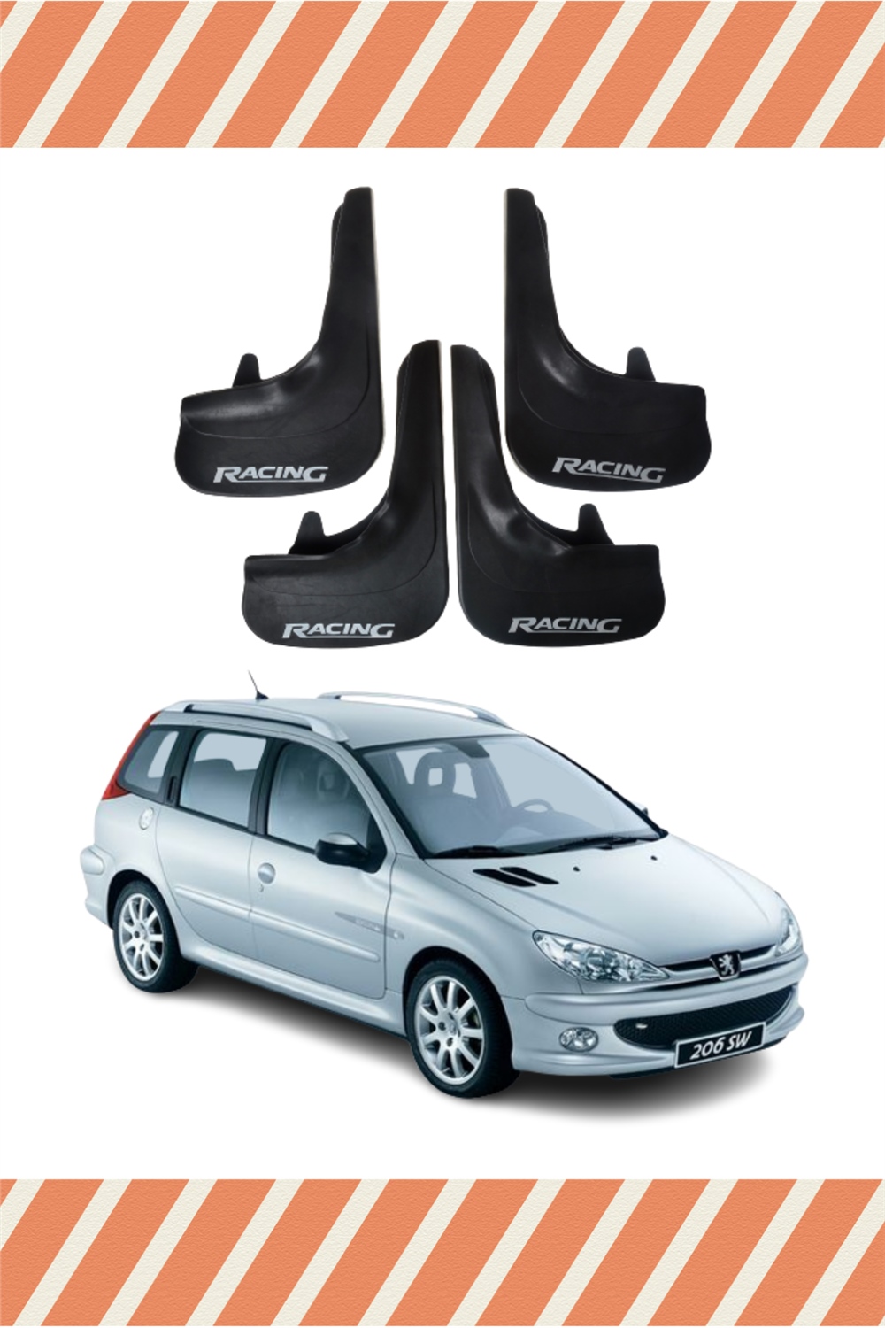 Peugeot 206 Stw Tüm Kasalar Racing Yazılı 4'Lü Tozluk Çamurluk Paçalık 