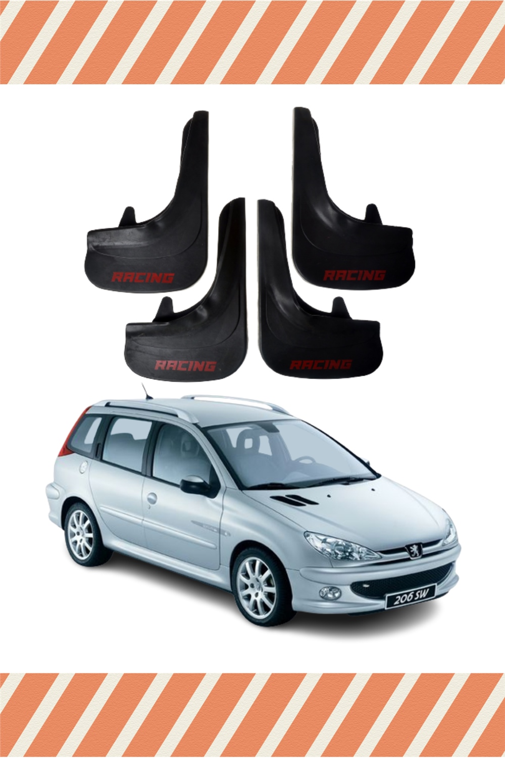 Peugeot 206 Stw Tüm Kasalar Racing Yazılı 4'Lü Tozluk Çamurluk Paçalık 