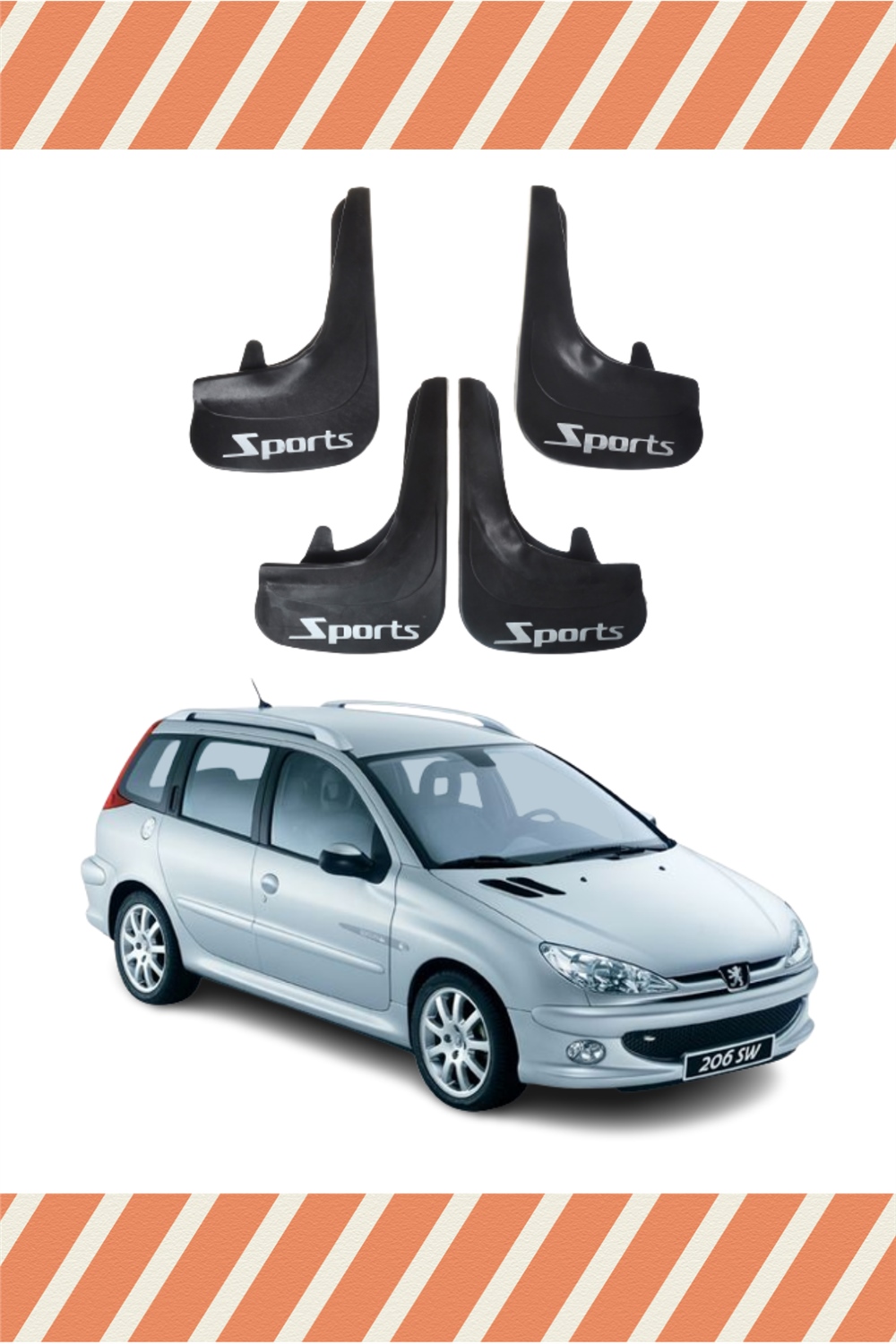 Peugeot 206 Stw Tüm Kasalar Sports Yazılı 4'Lü Tozluk Çamurluk Paçalık 