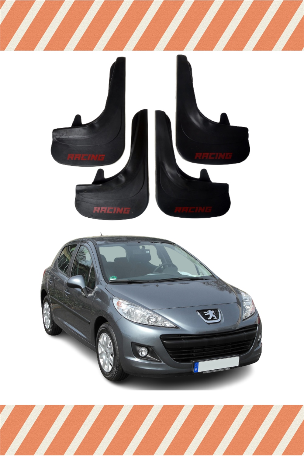 Peugeot 207 Racing Yazılı 4'Lü Tozluk Çamurluk Paçalık 