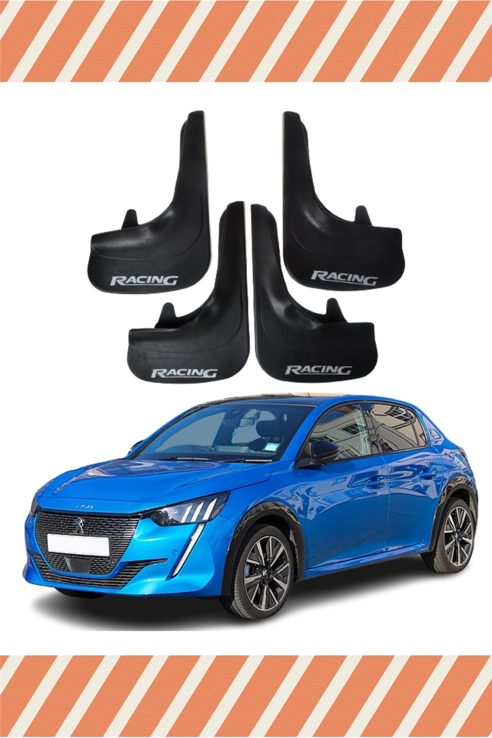 Peugeot 208 Tüm Kasalar Racing Yazılı 4'Lü Tozluk Çamurluk Paçalık 