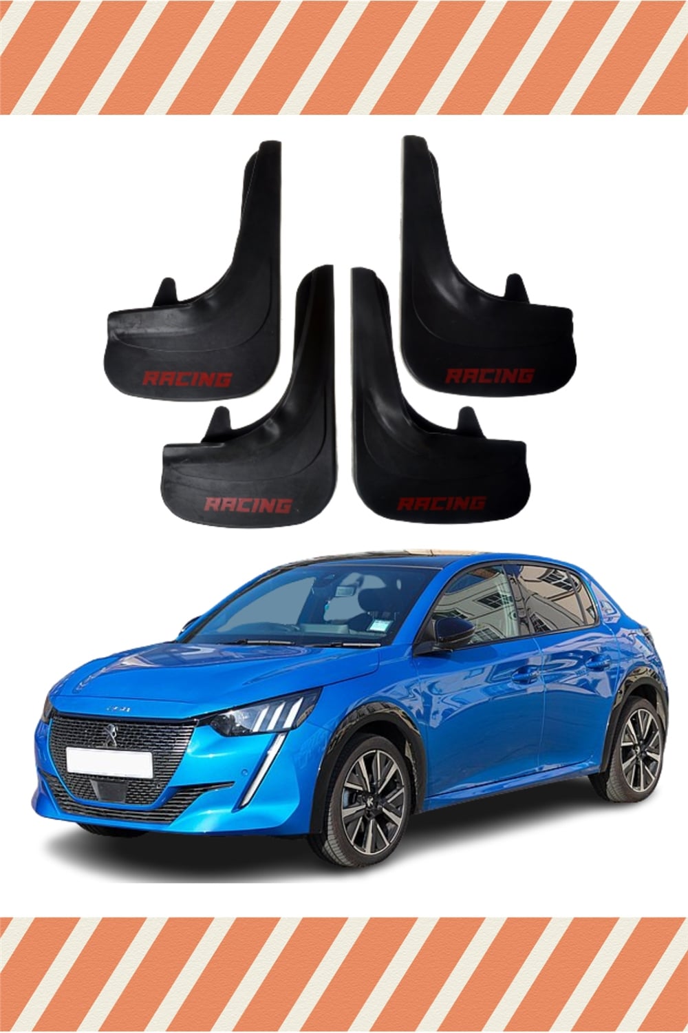 Peugeot 208 Tüm Kasalar Racing Yazılı 4'Lü Tozluk Çamurluk Paçalık 