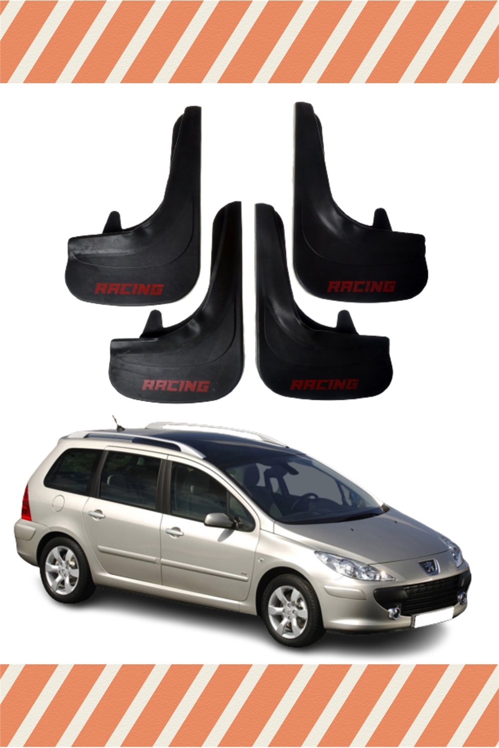 Peugeot 307 Stw Tüm Kasalar Racing Yazılı 4'Lü Tozluk Çamurluk Paçalık 