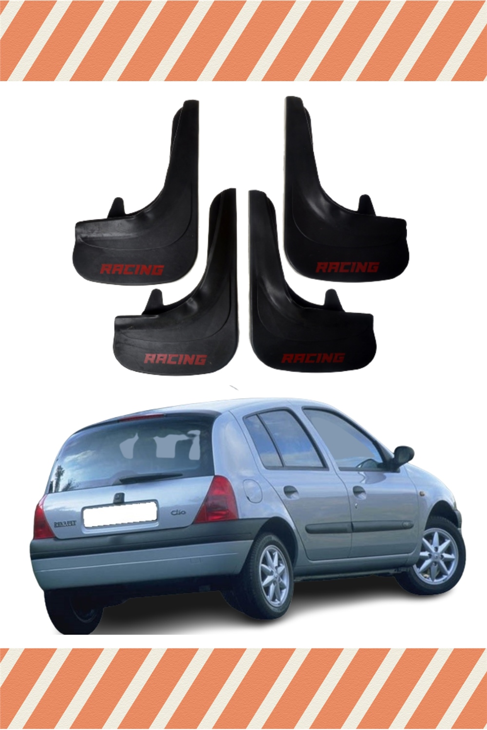 Renault Clio 2 Hb 1998-2006 Racing Yazılı 4'Lü Tozluk Çamurluk Paçalık 
