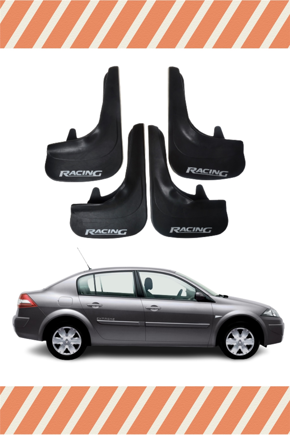 Renault Megane 2 Sd 2004-2010 Racing Yazılı 4'Lü Tozluk Çamurluk Paçalık 