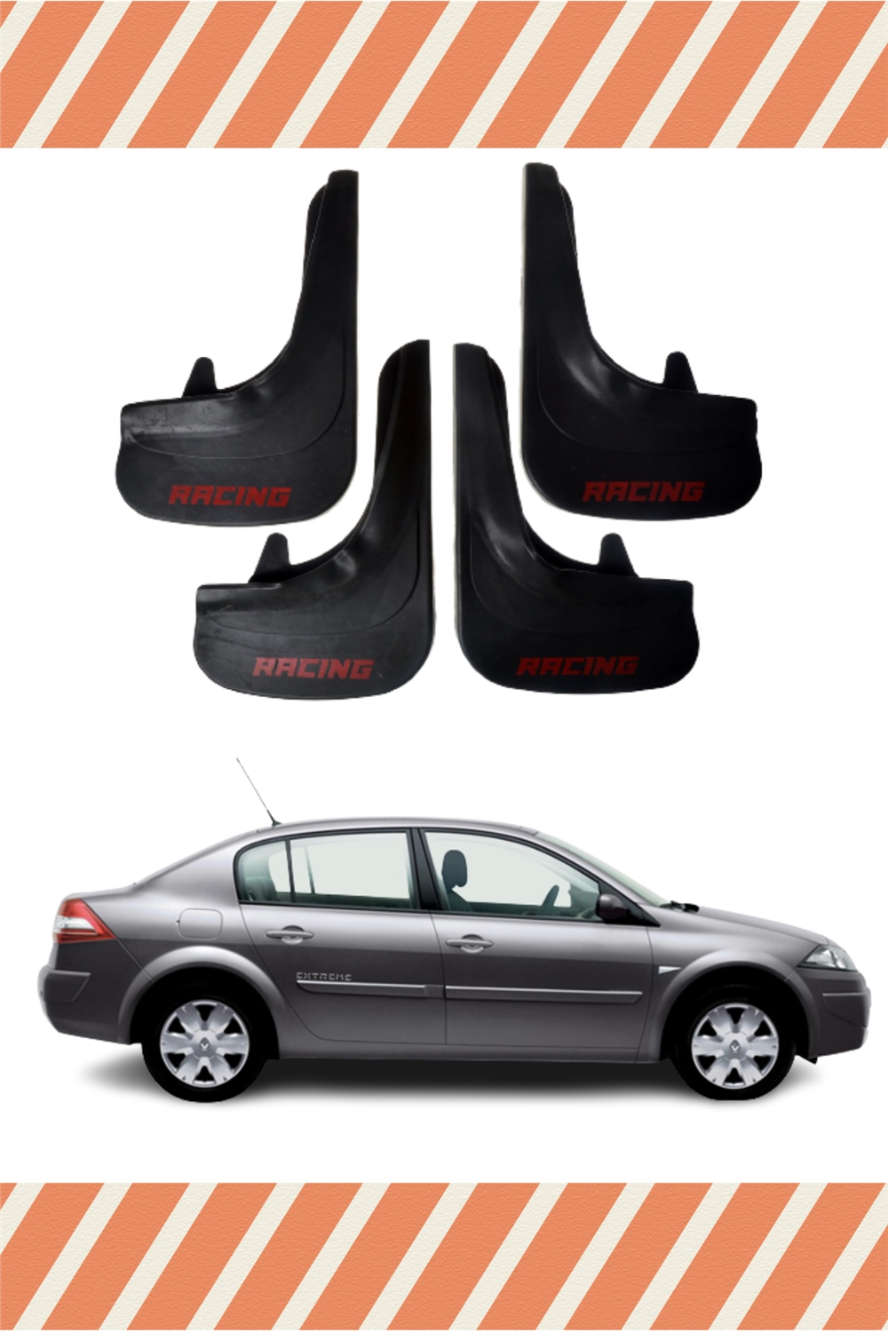 Renault Megane 2 Sd 2004-2010 Racing Yazılı 4'Lü Tozluk Çamurluk Paçalık 
