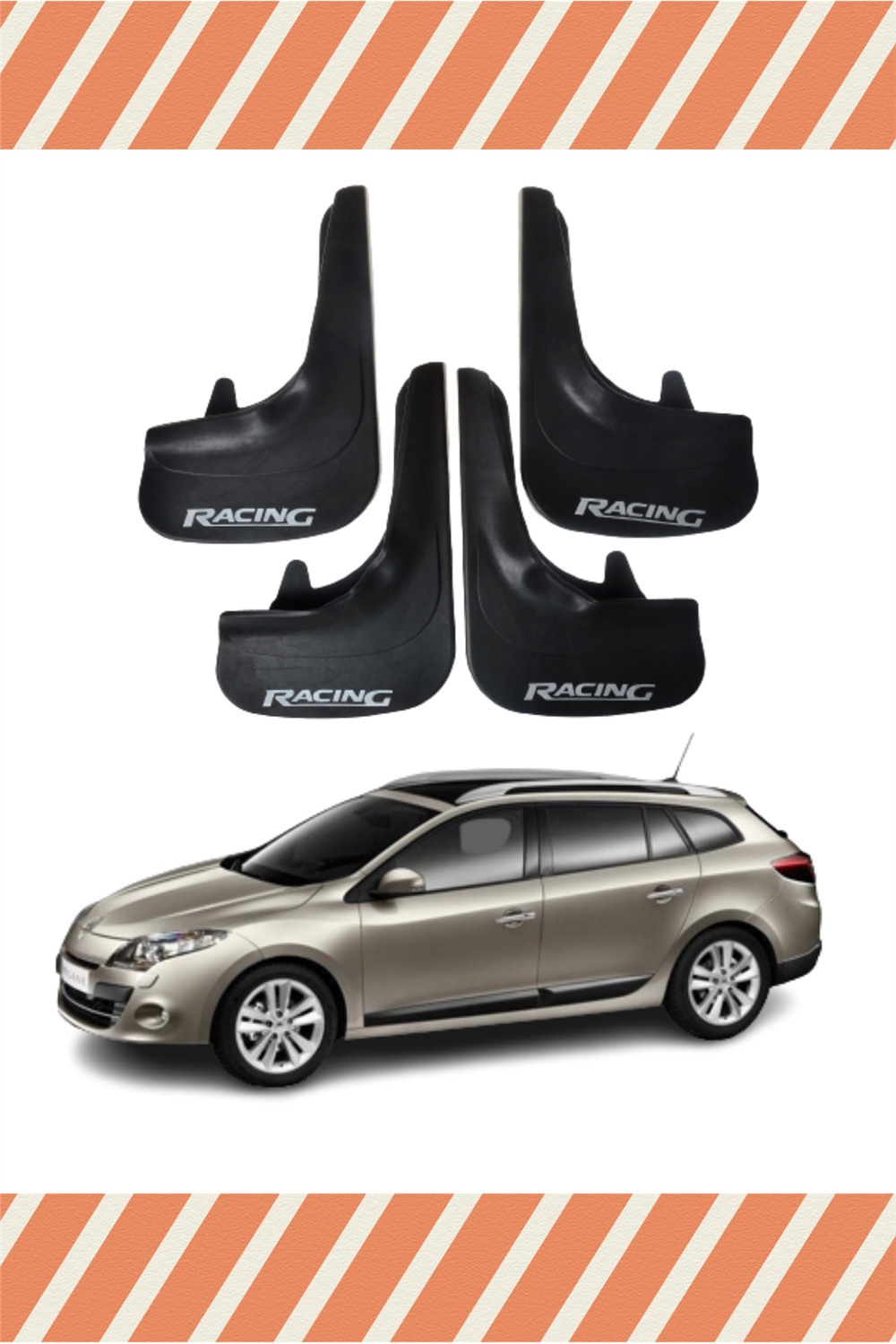 Renault Megane 3 Stw 2010-2016 Racing Yazılı 4'Lü Tozluk Çamurluk Paçalık 