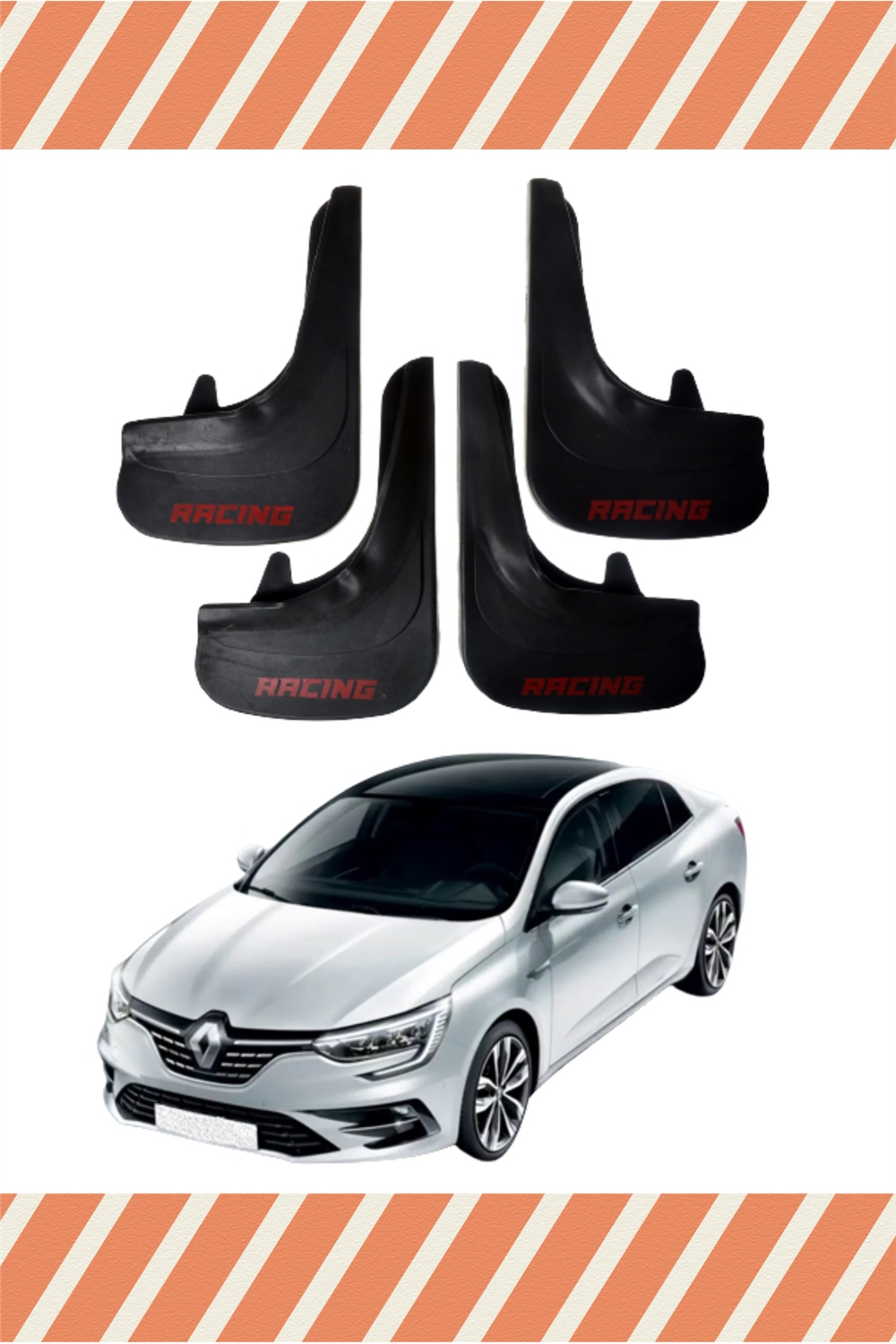 Renault Megane 4 Sd 2016-2021 Racing Yazılı 4'Lü Tozluk Çamurluk Paçalık 