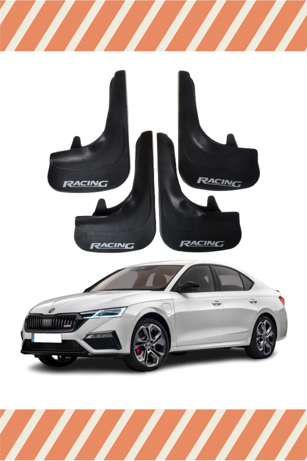 Skoda Octavia Racing Yazılı 4'Lü Tozluk Çamurluk Paçalık 