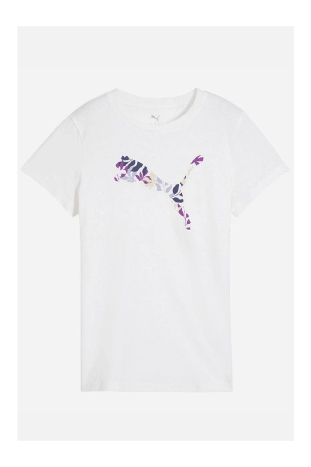  Puma Graphics Floral Cat Logo Beyaz Kadın Tişört 68508102