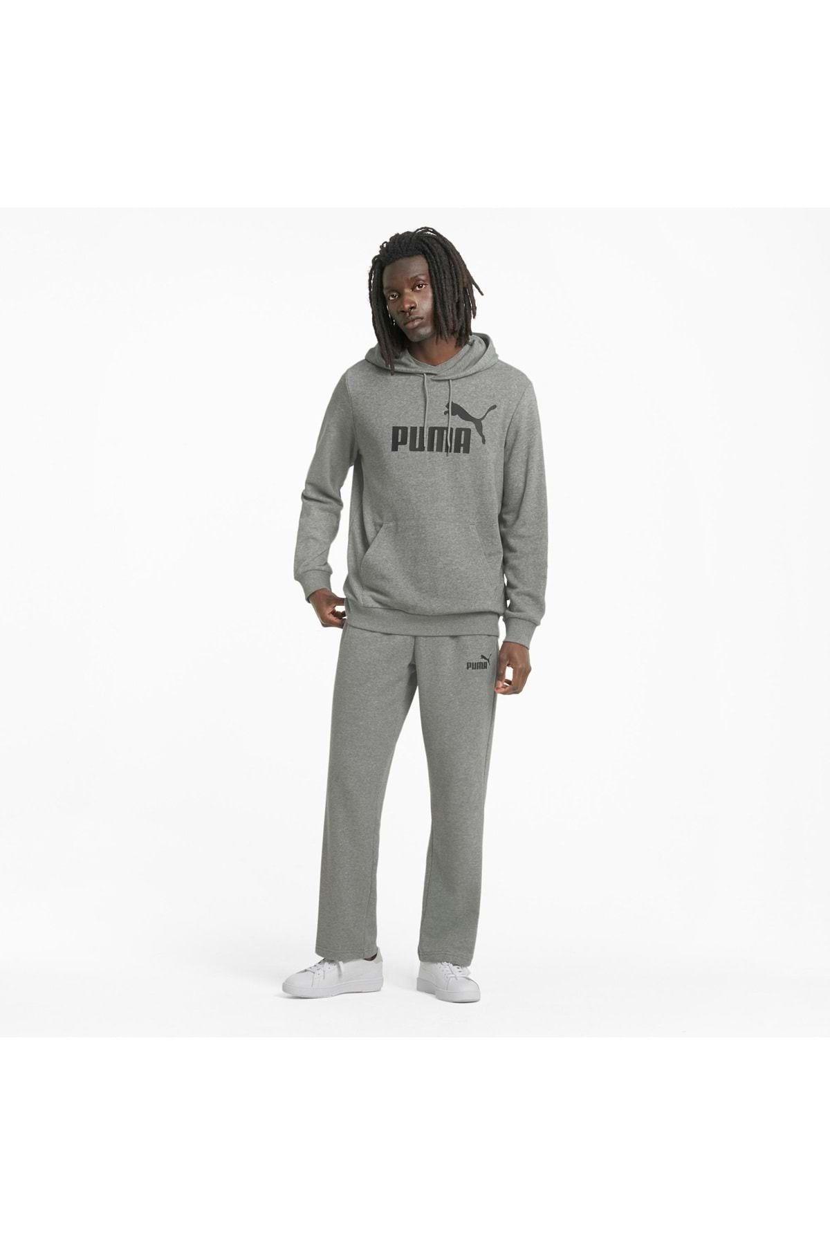 586688 Ess Big Logo Hoodie Erkek Kapüşonlu Sweatshirt Gri