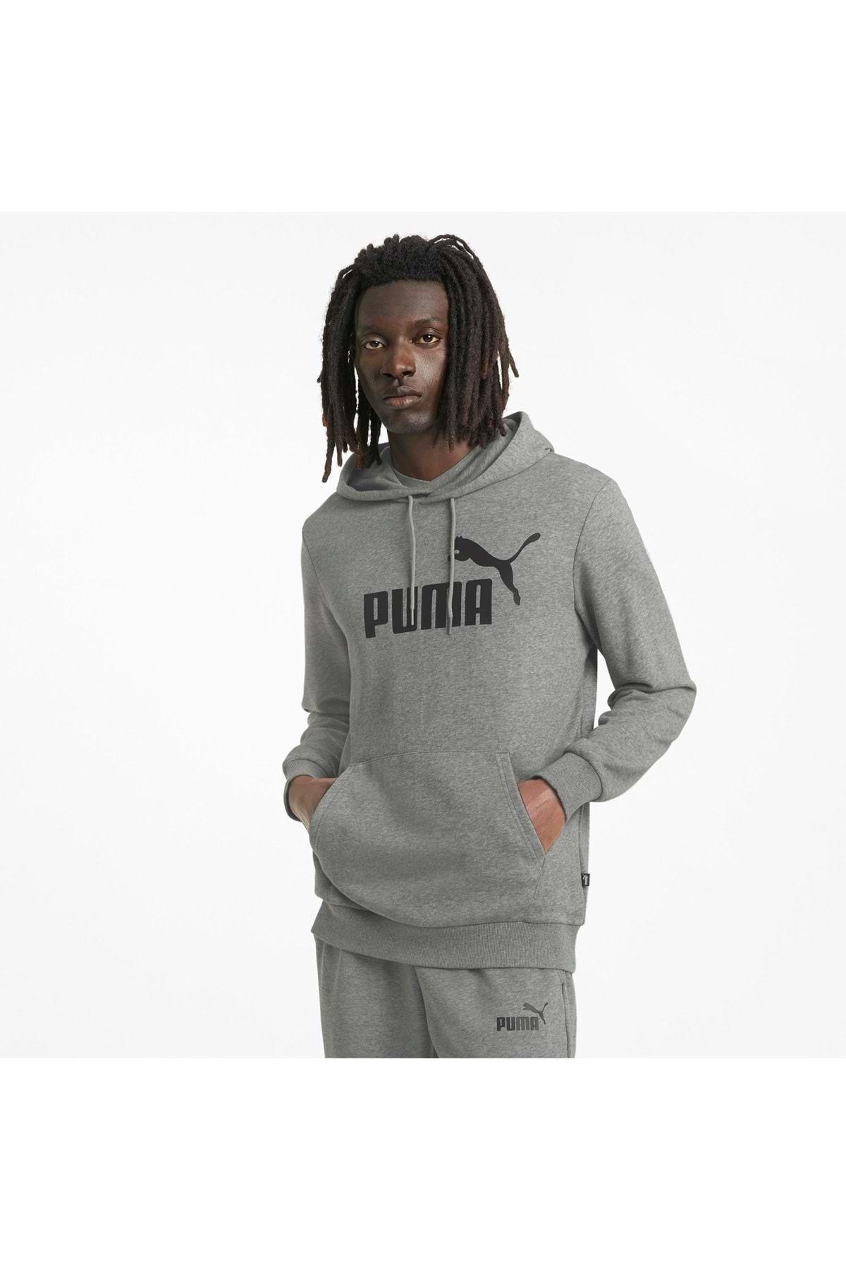586688 Ess Big Logo Hoodie Erkek Kapüşonlu Sweatshirt Gri