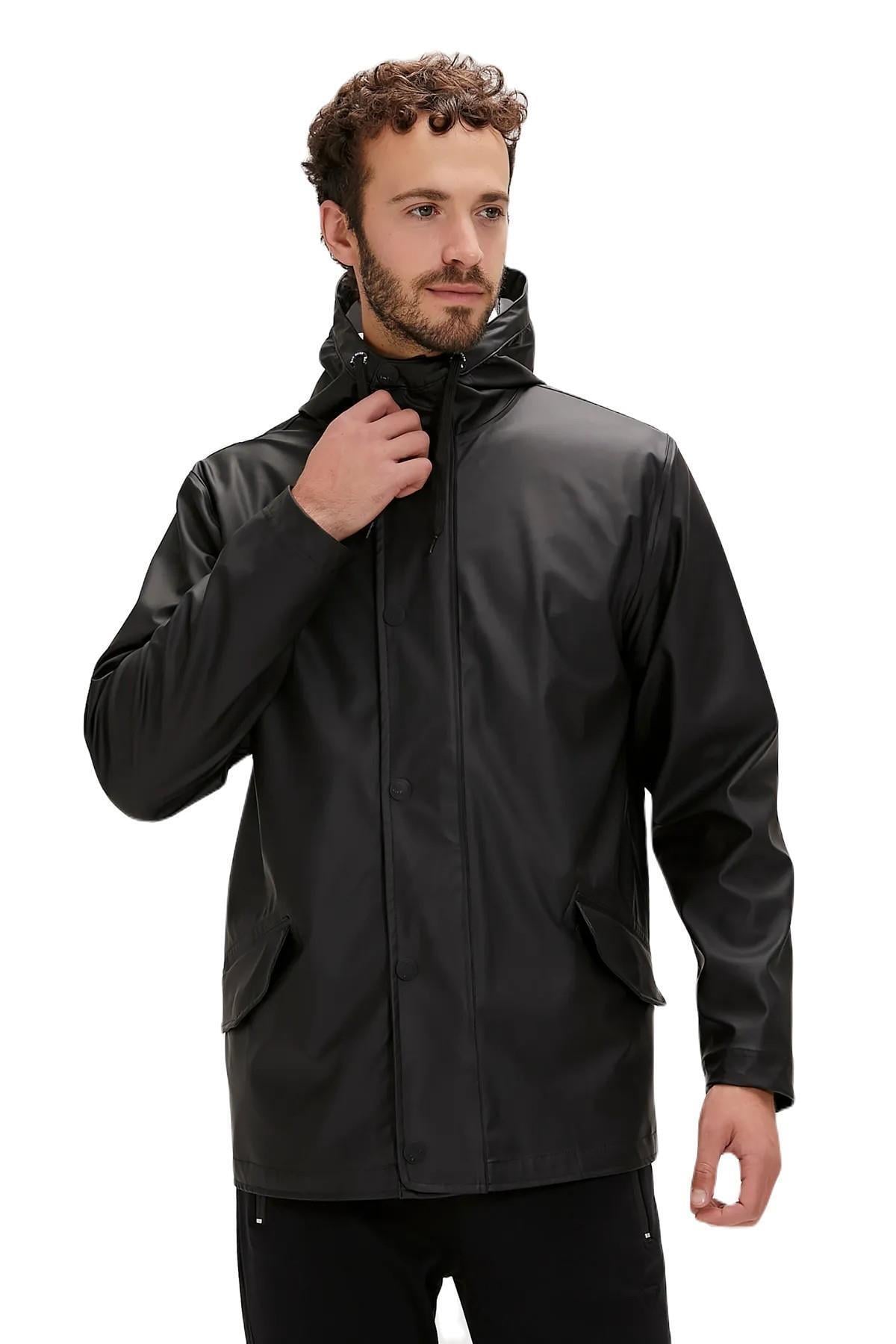 Bad Bear Patrol Raincoat Siyah Erkek Kapüşonlu Yağmurluk