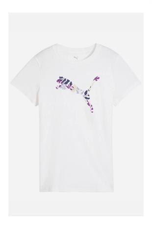  Puma Graphics Floral Cat Logo Beyaz Kadın Tişört 68508102
