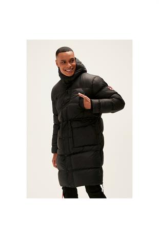 Bad Bear Goose Tail Puffer Siyah Erkek Kapüşonlu Uzun Mont 