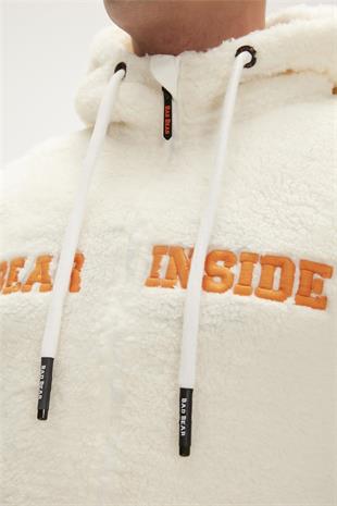 Bad Bear Shaggy Plush Full-Zip Marshmallow Beyaz Peluş Erkek Kapüşonlu Sweatshirt