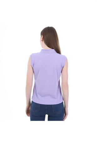 Kappa Kadın Lila Kolsuz Polo Yaka T-shirt