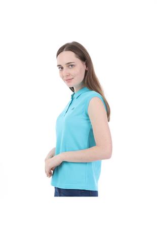 Kappa Kadın Turkuaz Kolsuz Polo Yaka T-shirt