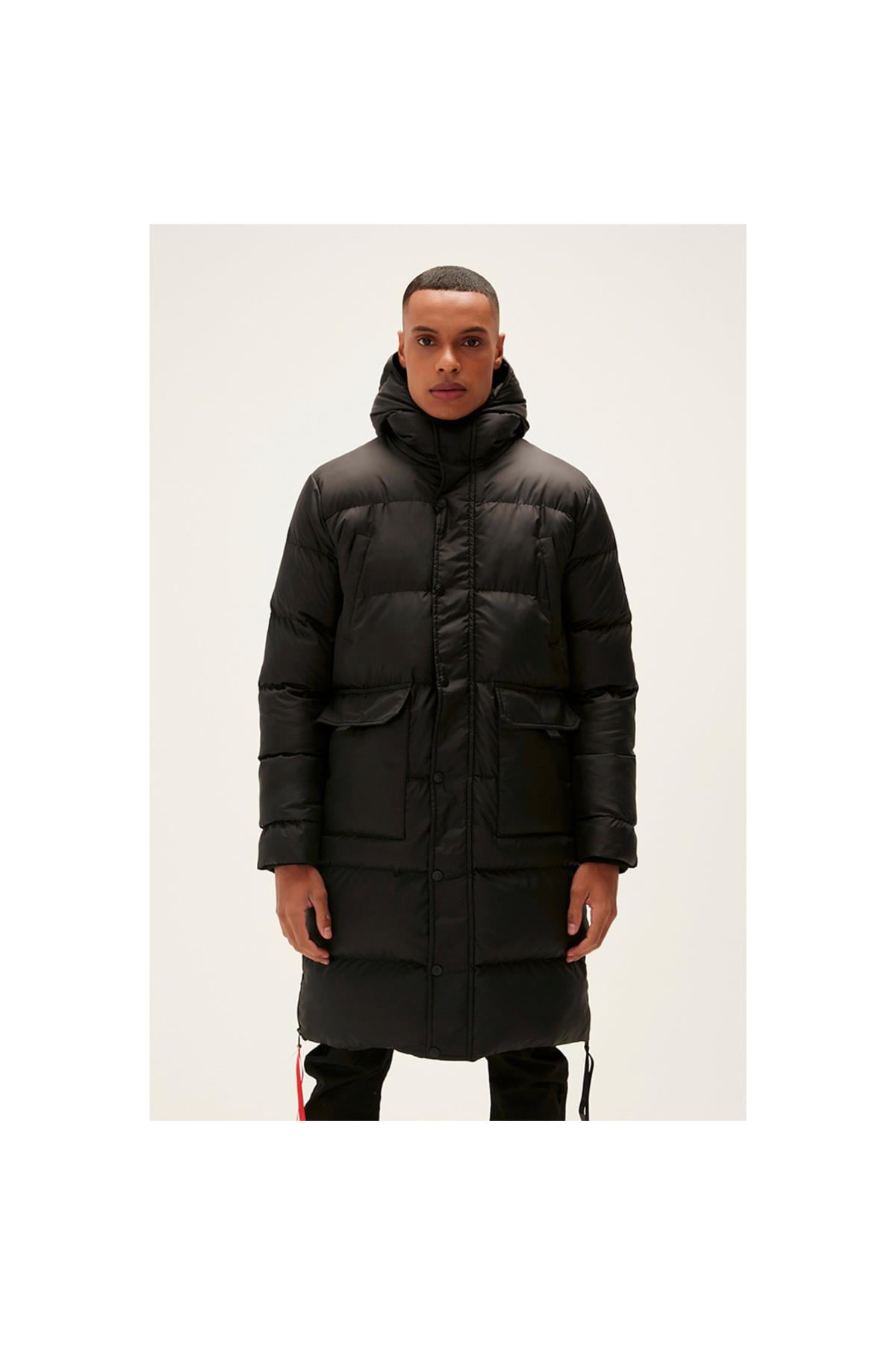 Bad Bear Goose Tail Puffer Siyah Erkek Kapüşonlu Uzun Mont 