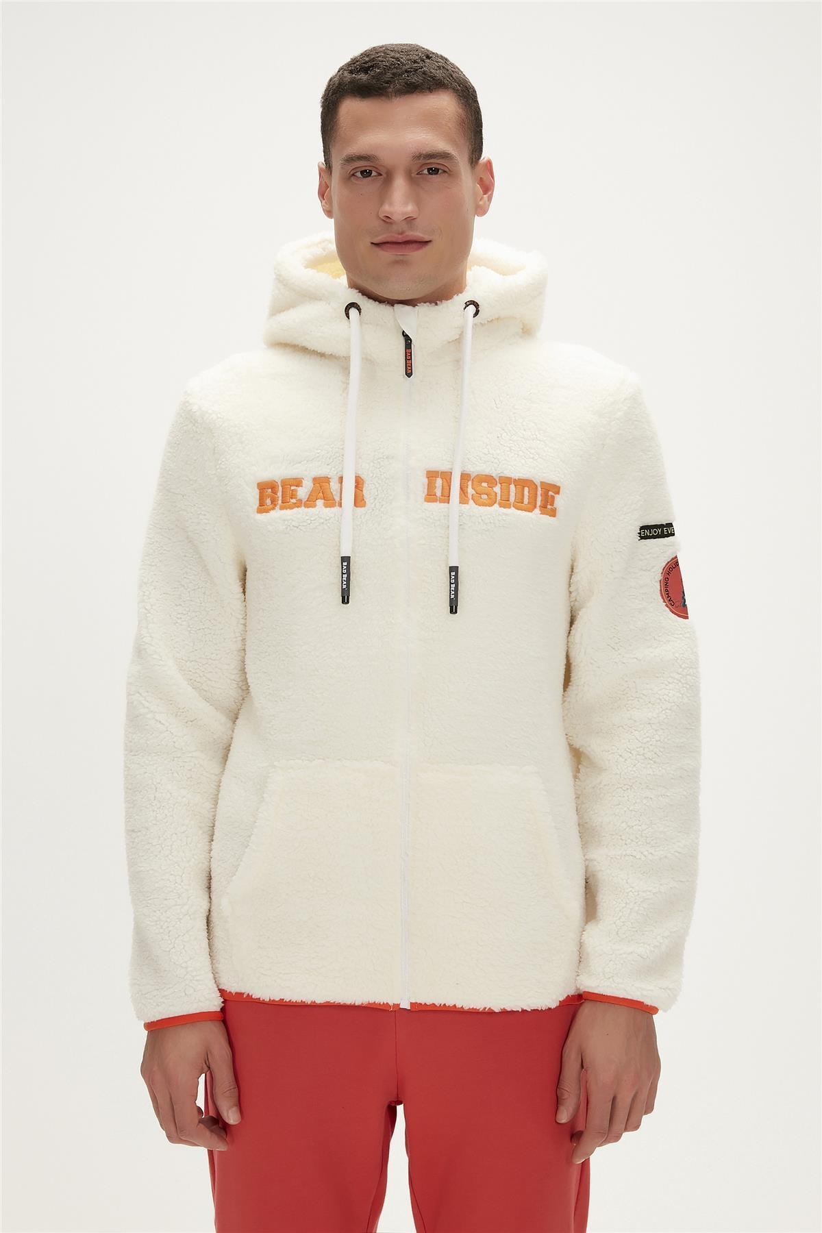 Bad Bear Shaggy Plush Full-Zip Marshmallow Beyaz Peluş Erkek Kapüşonlu Sweatshirt