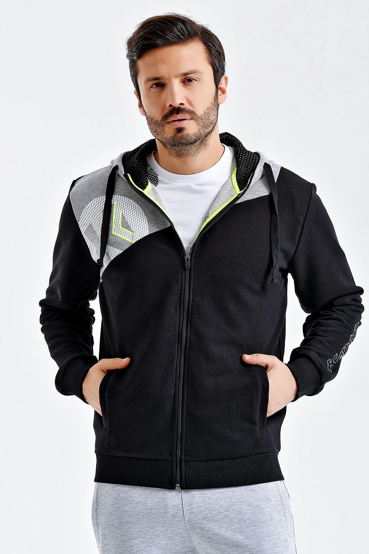 Kempa Erkek Siyah Pamuklu Kapşonlu Sweatshirt