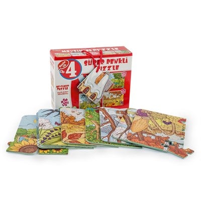 DıyToy Süper Renkli 4lü Puzzle - Mevsimler / 8+12+16+24 Parça Puzzle