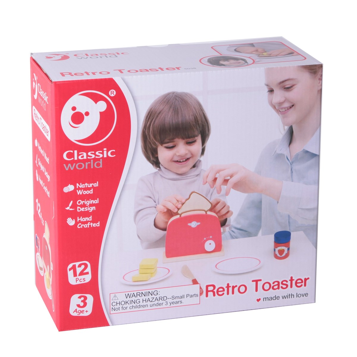 Classic World Ahşap Retro Kırmızı Tost Makinesi ve Tost Seti