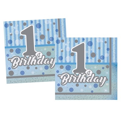 Balonevi, Pırıltılı 1st Birthday Erkek, Kağıt Peçete 16 adet 33x33 cm