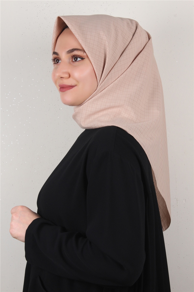 %100 Coton Eşarp 8082-6 Koyu Bej