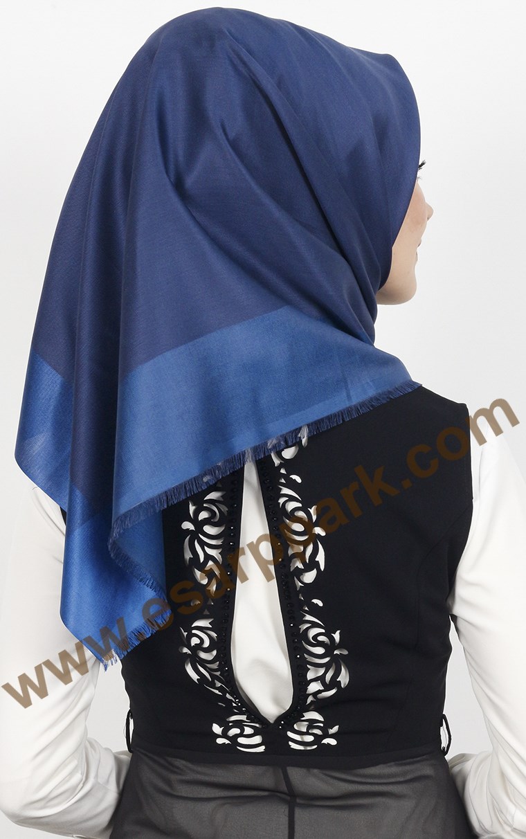 1240-02 ARMİNE İPEK ŞAL EŞARP LACİVERT