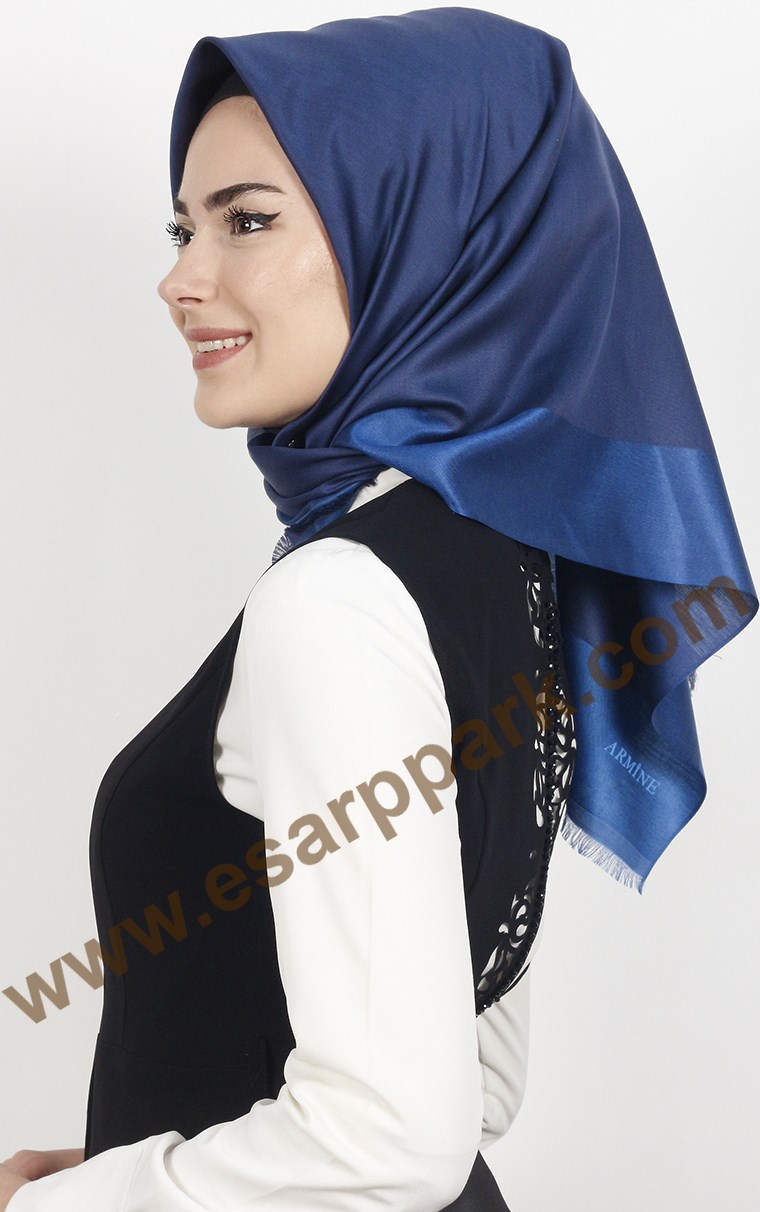 1240-02 ARMİNE İPEK ŞAL EŞARP LACİVERT