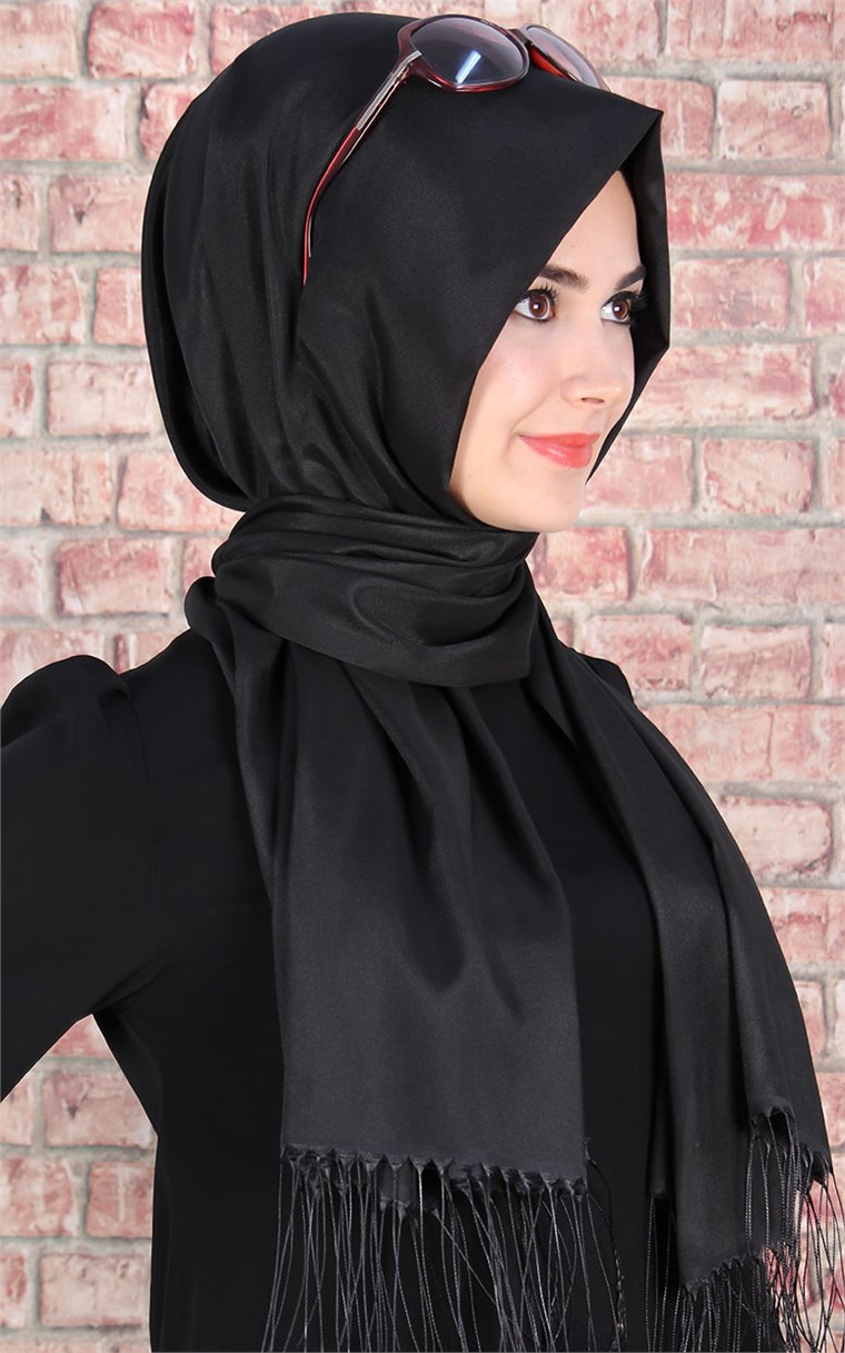 500-0001-26 ÇİFT YÖNLÜ İPEKSİ ŞAL SİYAH