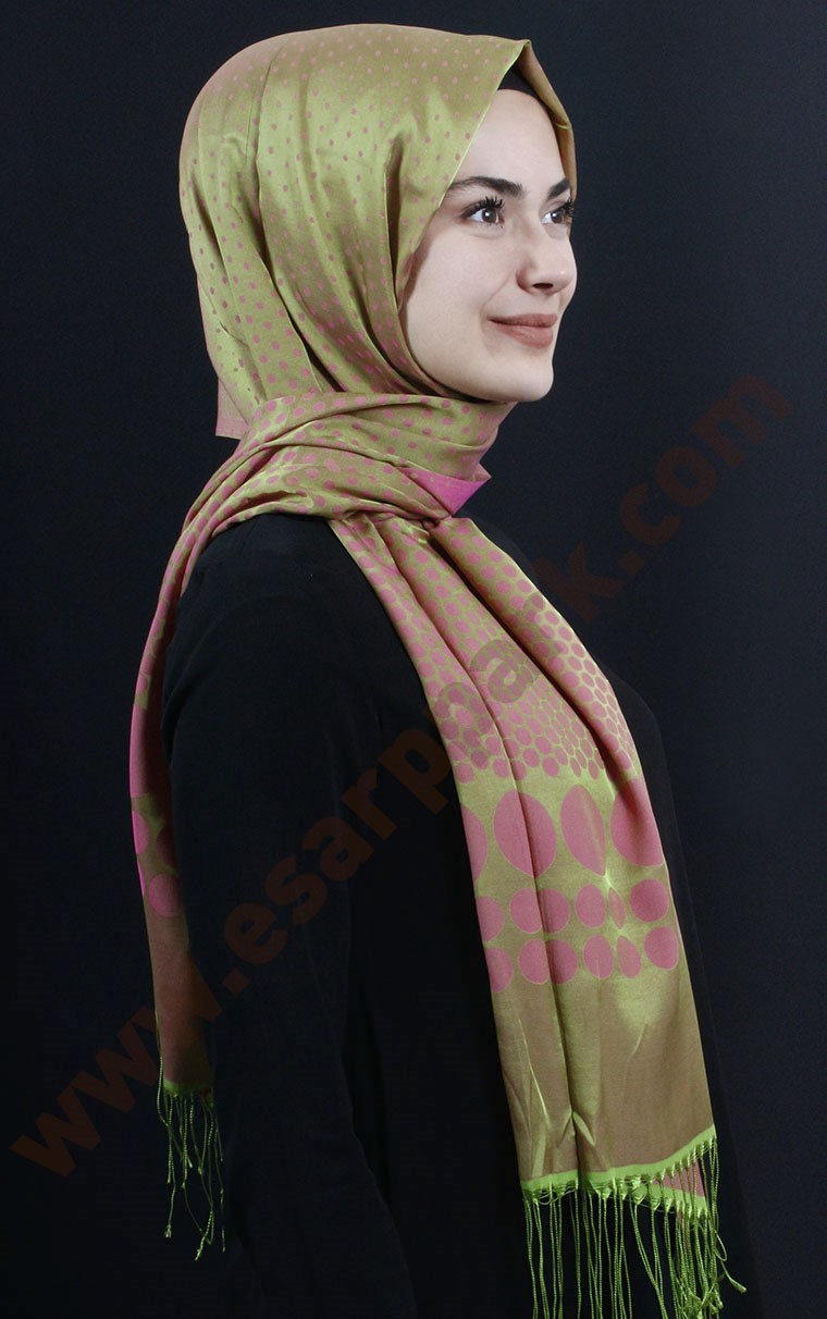 500-0002 -04 ÇİFT YÖNLÜ İPEKSİ ŞAL YEŞİL PEMBE